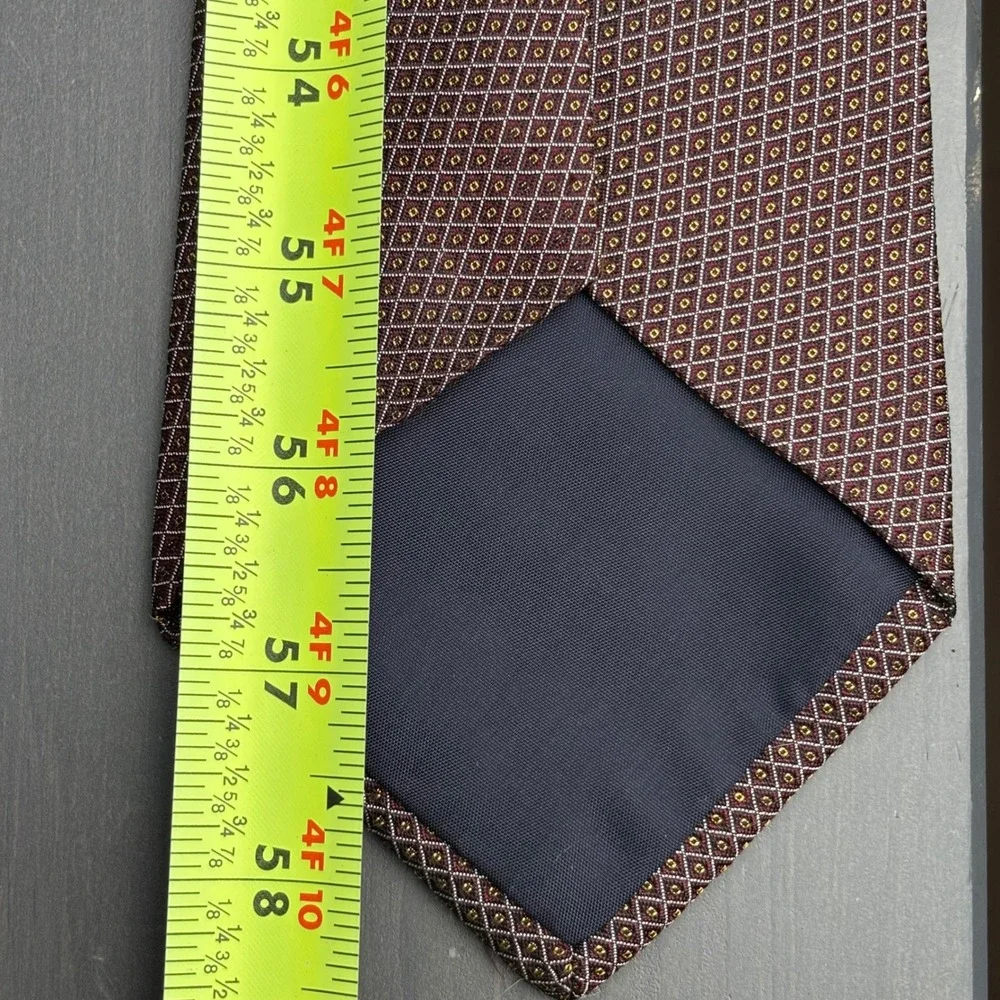 Polo University Ralph Lauren Silk Tie Burgundy Geometric Diamond Pattern USA
